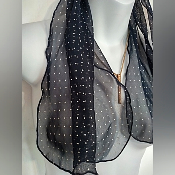 🛍️ BUNDLE ONLY 🛍️ LADIES NAVY BLUE AND WHITE POLKA DOT SHEER SCARF - Picture 2 of 5